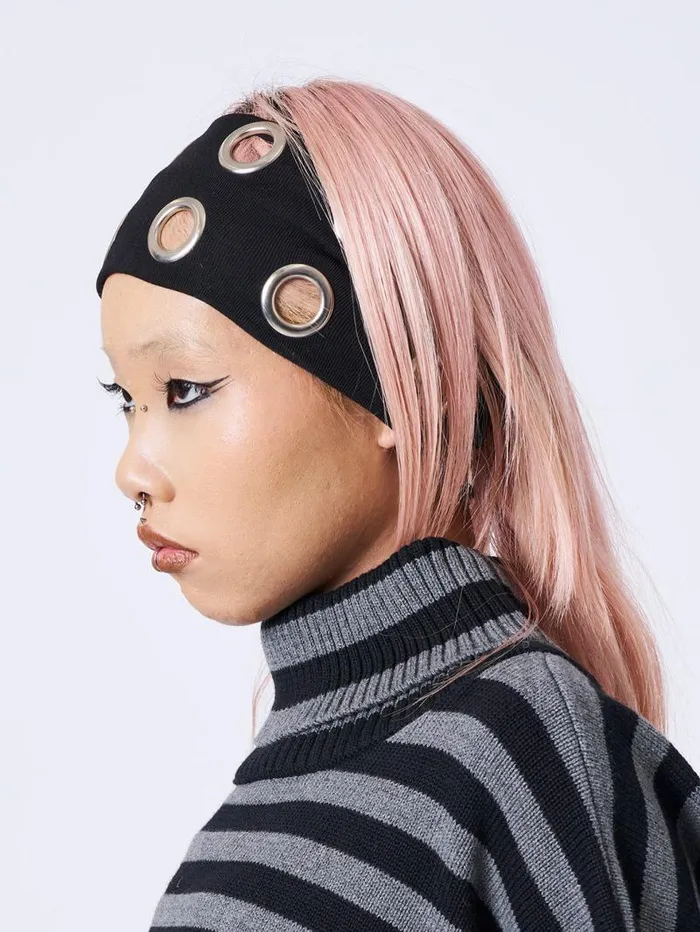 Elektra Black Metallic Hole Headband Women Minga London Hats and Hair Pieces