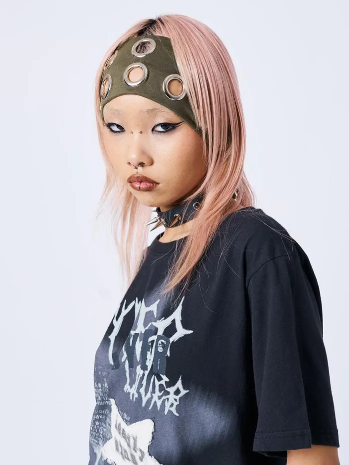 Elektra Green Metallic Hole Headband Women Minga London Hats and Hair Pieces