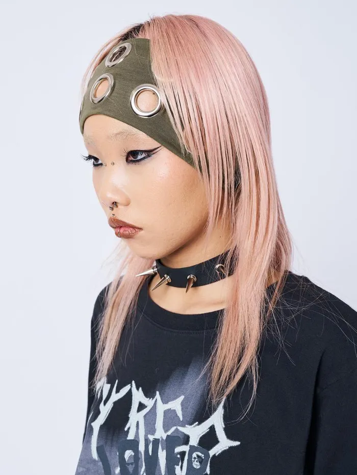 Elektra Green Metallic Hole Headband Women Minga London Hats and Hair Pieces