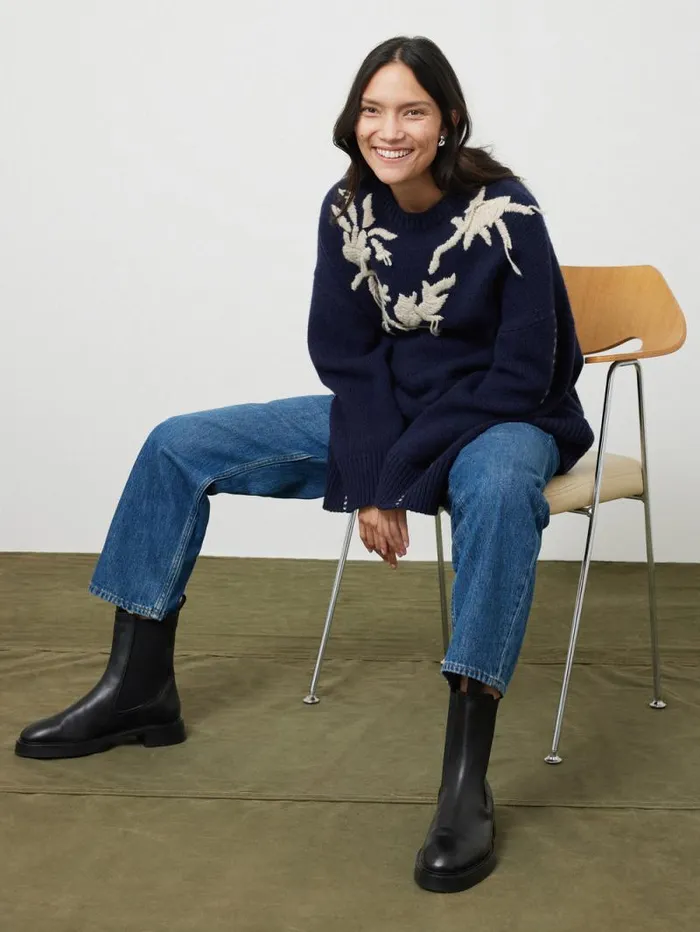 Embroidered Knitted Jumper Navy Women Jigsaw Knitwear and Cashmere