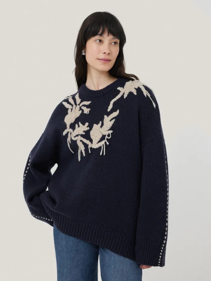 Embroidered Knitted Jumper Navy Women Jigsaw Knitwear and Cashmere