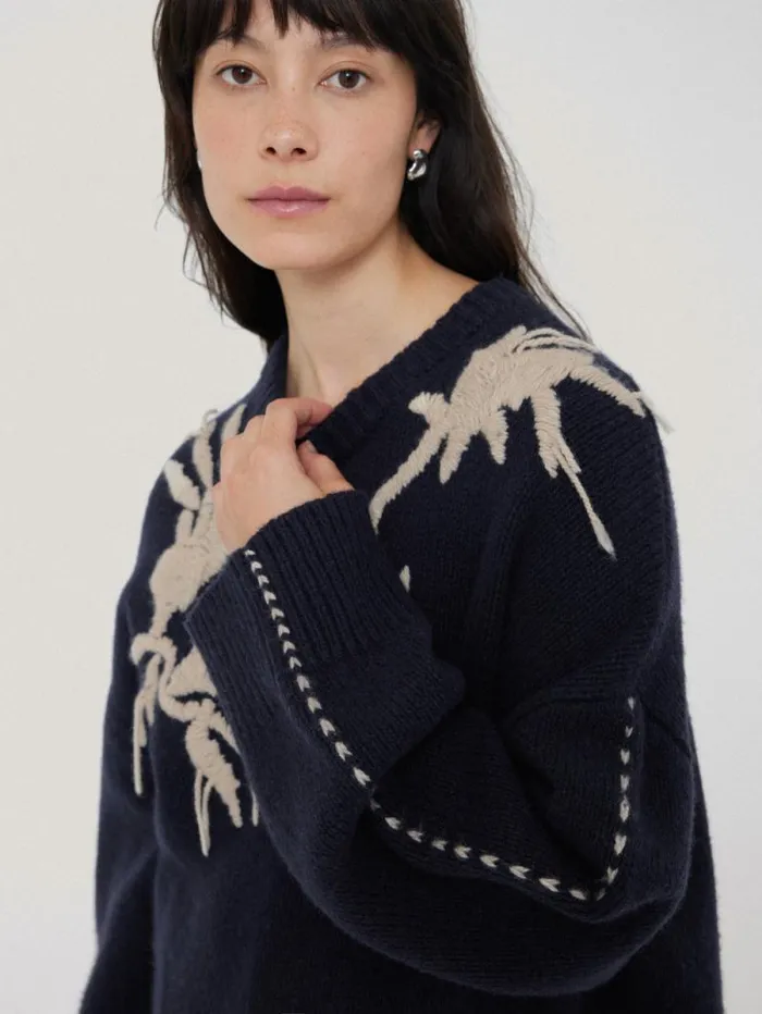 Embroidered Knitted Jumper Navy Women Jigsaw Knitwear and Cashmere