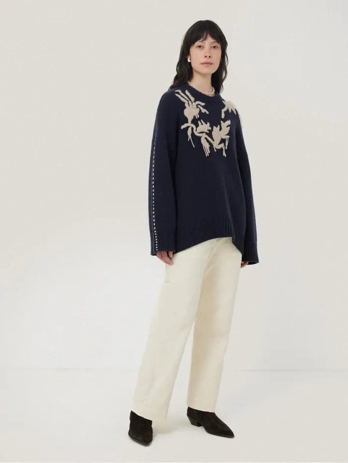 Embroidered Knitted Jumper Navy Women Jigsaw Knitwear and Cashmere