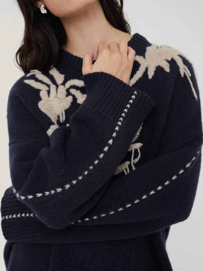 Embroidered Knitted Jumper Navy Women Jigsaw Knitwear and Cashmere