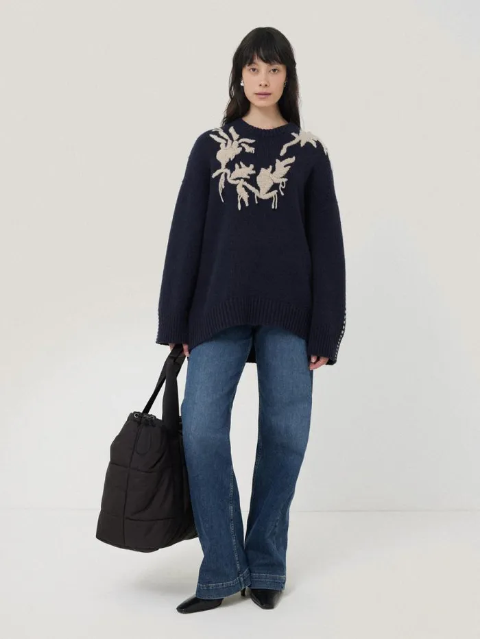 Embroidered Knitted Jumper Navy Women Jigsaw Knitwear and Cashmere