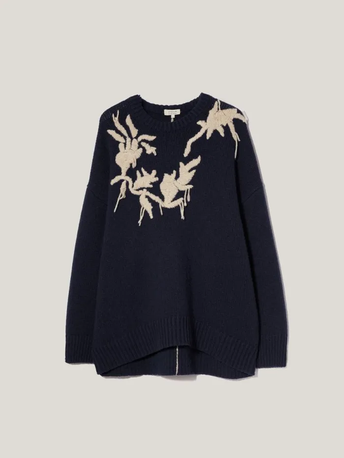 Embroidered Knitted Jumper Navy Women Jigsaw Knitwear and Cashmere
