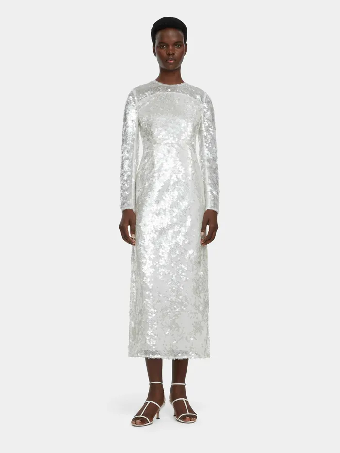 Emilia Wickstead Amiria Clear White Sequin Long Sleeve Dress Women Dresses