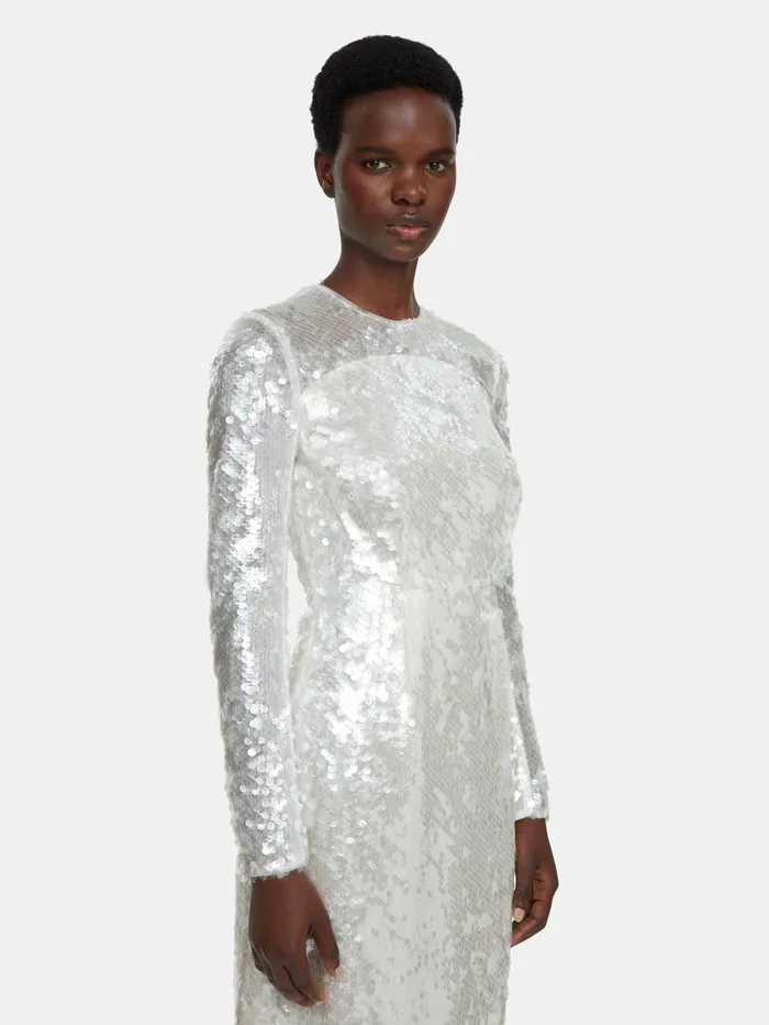 Emilia Wickstead Amiria Clear White Sequin Long Sleeve Dress Women Dresses