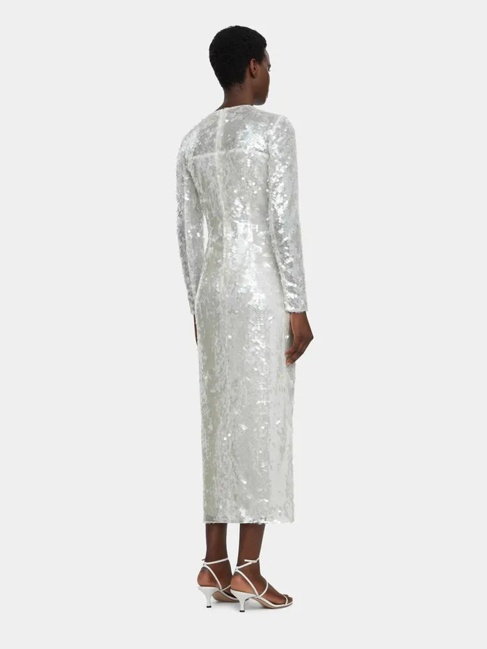 Emilia Wickstead Amiria Clear White Sequin Long Sleeve Dress Women Dresses