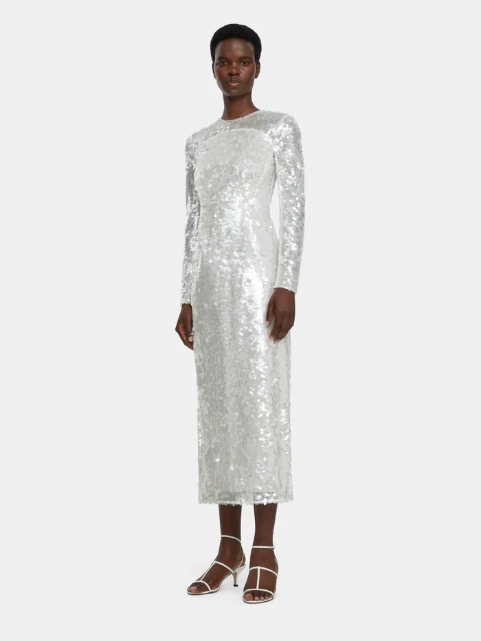 Emilia Wickstead Amiria Clear White Sequin Long Sleeve Dress Women Dresses