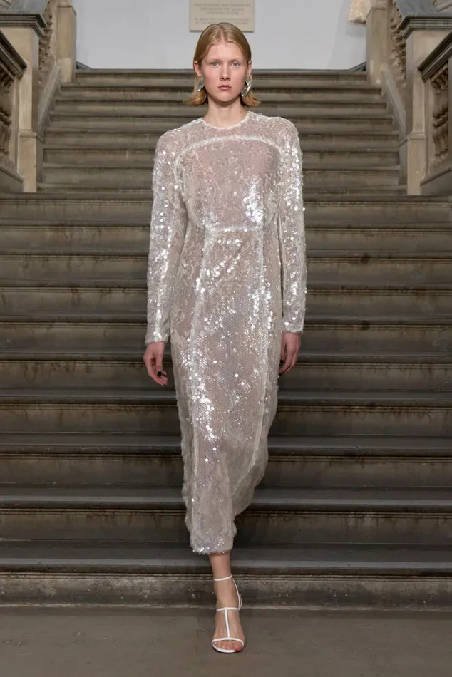 Emilia Wickstead Amiria Clear White Sequin Long Sleeve Dress Women Dresses