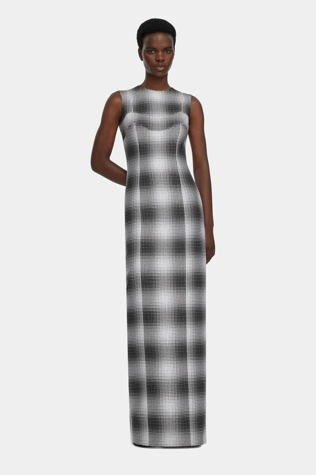 Emilia Wickstead Celene Dress In Black and White Checked Cloque Women Dresses Emilia Wickstead Celene Dress In Black and White Checked Cloque Women Dresses