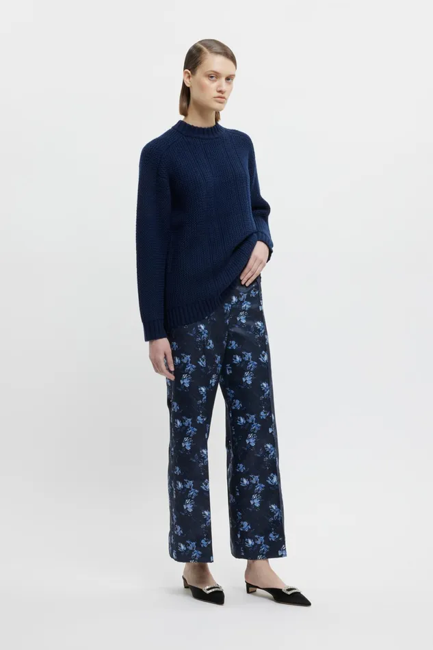 Emilia Wickstead Daffy Trousers In Ditsy Rose On Navy Taffeta Faille Women Trousers Emilia Wickstead Daffy Trousers In Ditsy Rose On Navy Taffeta Faille Women Trousers
