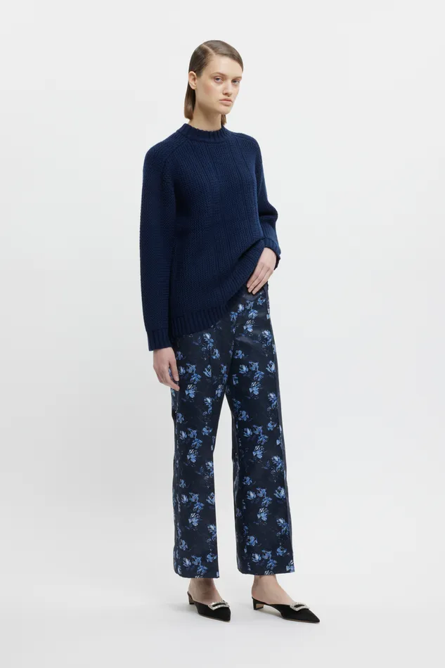 Emilia Wickstead Daffy Trousers In Ditsy Rose On Navy Taffeta Faille Women Trousers Emilia Wickstead Daffy Trousers In Ditsy Rose On Navy Taffeta Faille Women Trousers