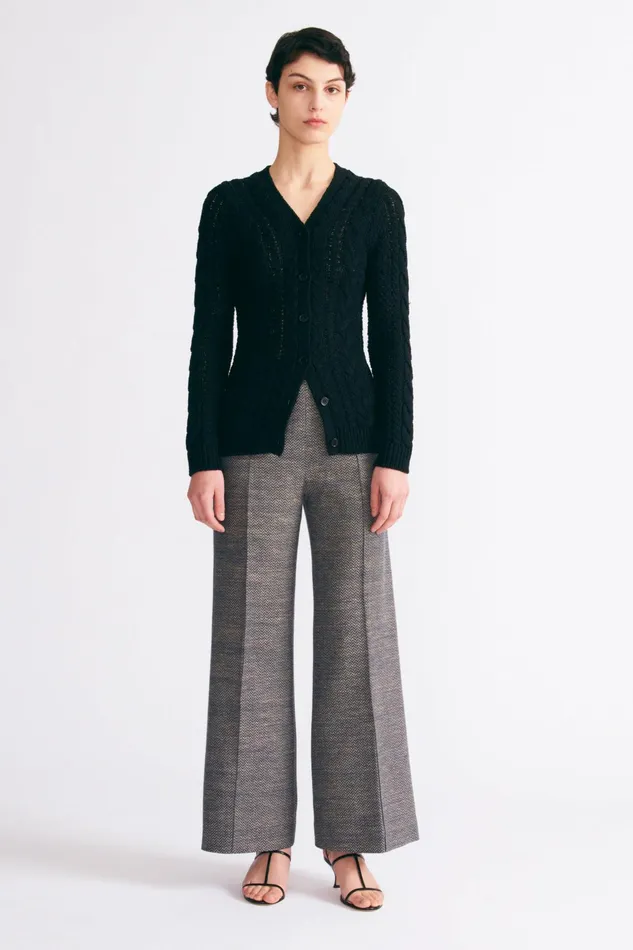 Emilia Wickstead Daffy Trousers In Navy and Ivory Chevron Weave Women Trousers