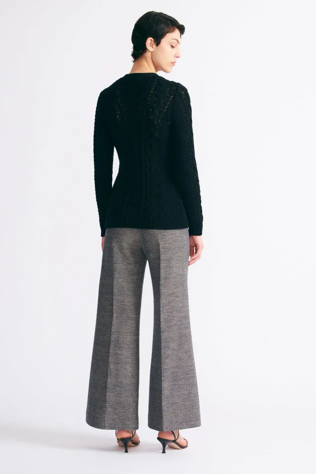 Emilia Wickstead Daffy Trousers In Navy and Ivory Chevron Weave Women Trousers Emilia Wickstead Daffy Trousers In Navy and Ivory Chevron Weave Women Trousers