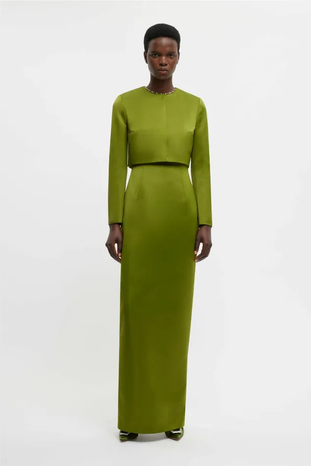 Emilia Wickstead Haydee Jacket In Olive Green Doppio Satin Women Jackets And Coats