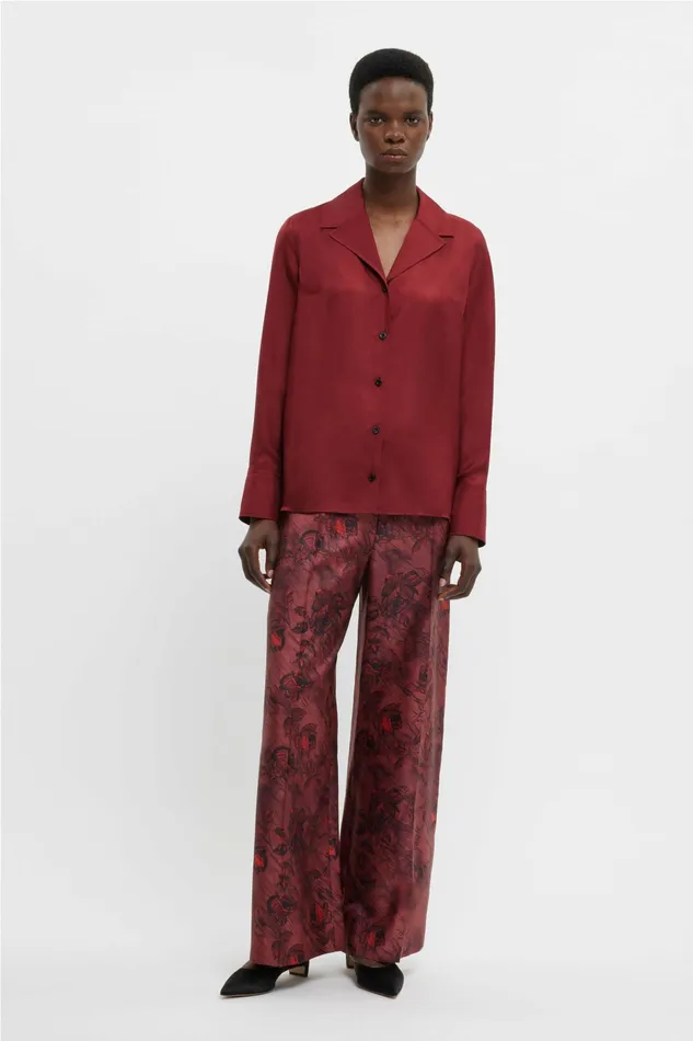 Emilia Wickstead Heqet Trousers In Red Roses On Marble Silk Twill Women Trousers