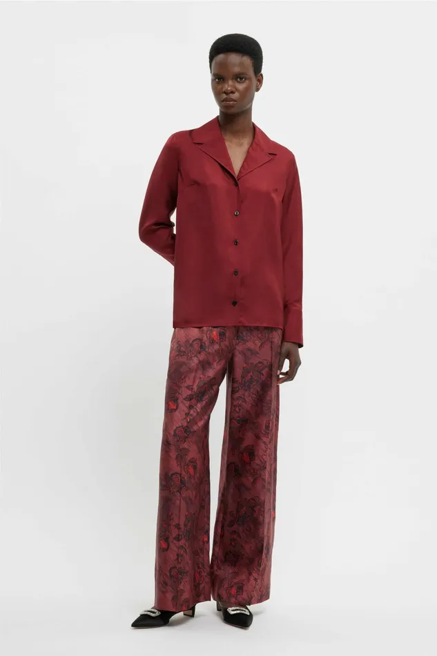 Emilia Wickstead Heqet Trousers In Red Roses On Marble Silk Twill Women Trousers Emilia Wickstead Heqet Trousers In Red Roses On Marble Silk Twill Women Trousers