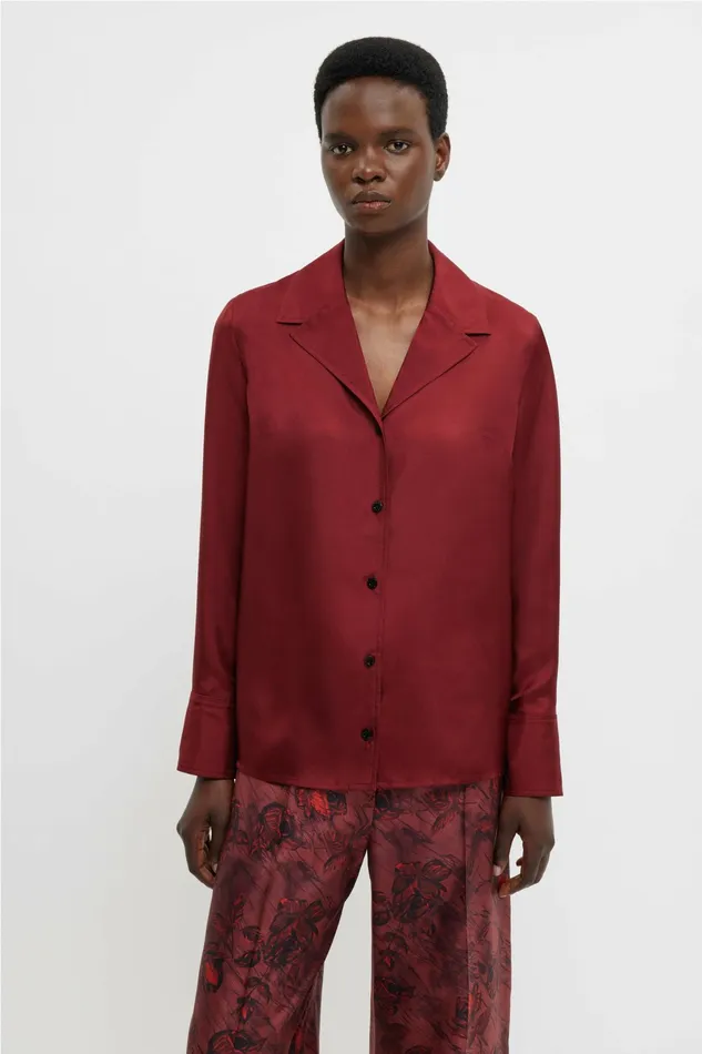 Emilia Wickstead Heqet Trousers In Red Roses On Marble Silk Twill Women Trousers Emilia Wickstead Heqet Trousers In Red Roses On Marble Silk Twill Women Trousers