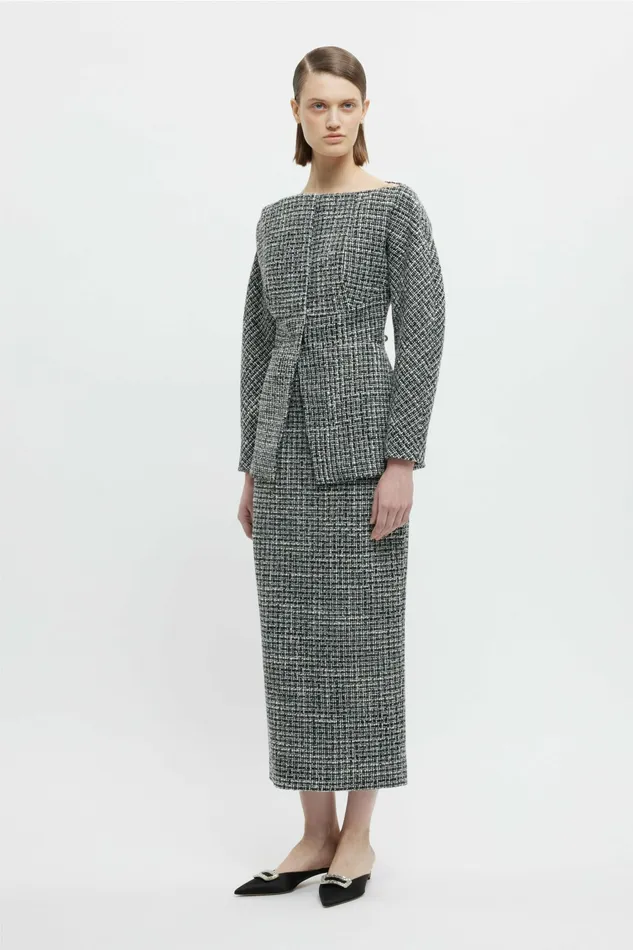 Emilia Wickstead Holden Top In Ivory and Black Boucle Tweed Women Shirts and Tops Emilia Wickstead Holden Top In Ivory and Black Boucle Tweed Women Shirts and Tops