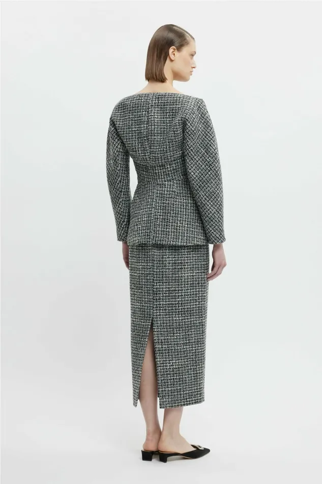 Emilia Wickstead Holden Top In Ivory and Black Boucle Tweed Women Shirts and Tops Emilia Wickstead Holden Top In Ivory and Black Boucle Tweed Women Shirts and Tops