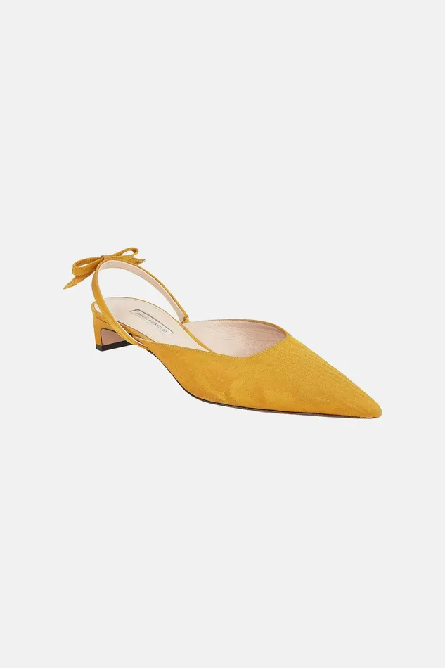 Emilia Wickstead Konna BowBack Kitten Heels In Ochre Moire Mikado Women Shoes