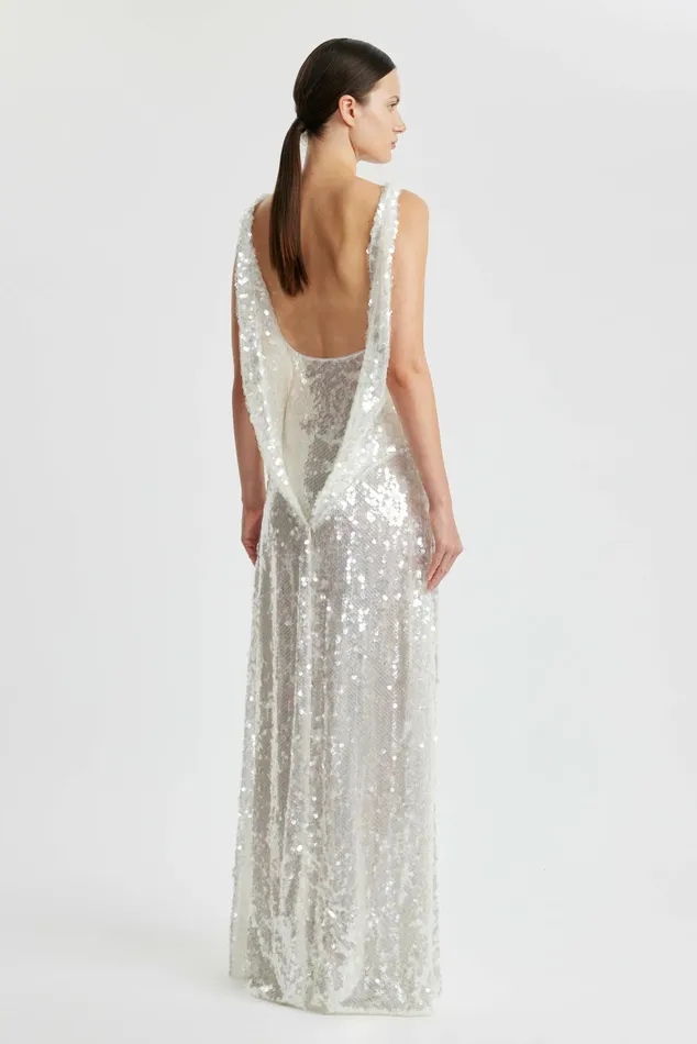 Emilia Wickstead Leoni Evening Dress In Clear and White Sequins Women Gowns
