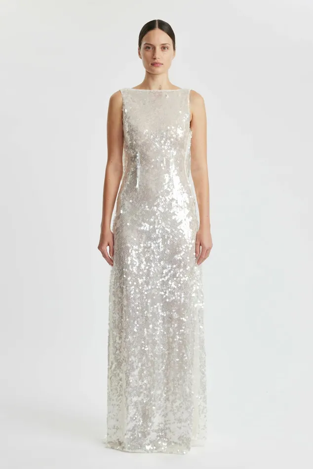Emilia Wickstead Leoni Evening Dress In Clear and White Sequins Women Gowns