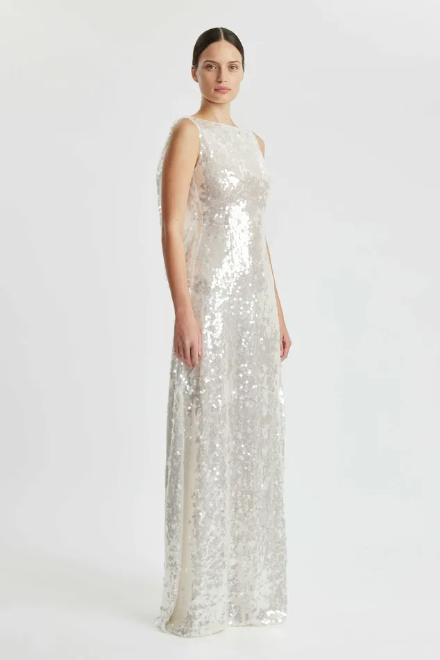 Emilia Wickstead Leoni Evening Dress In Clear and White Sequins Women Gowns