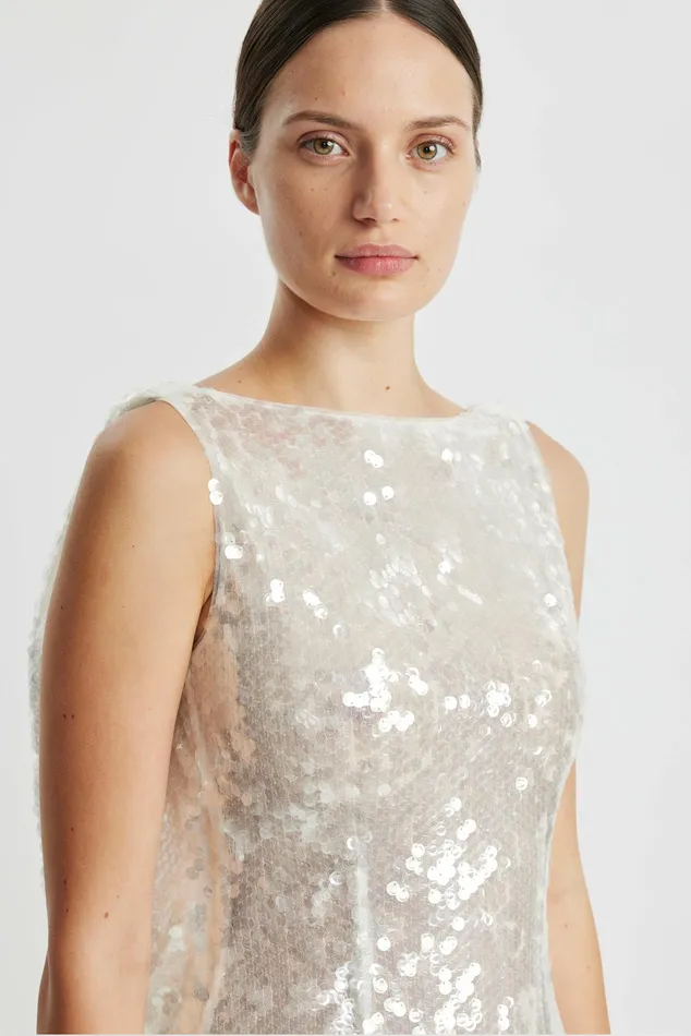 Emilia Wickstead Leoni Evening Dress In Clear and White Sequins Women Gowns