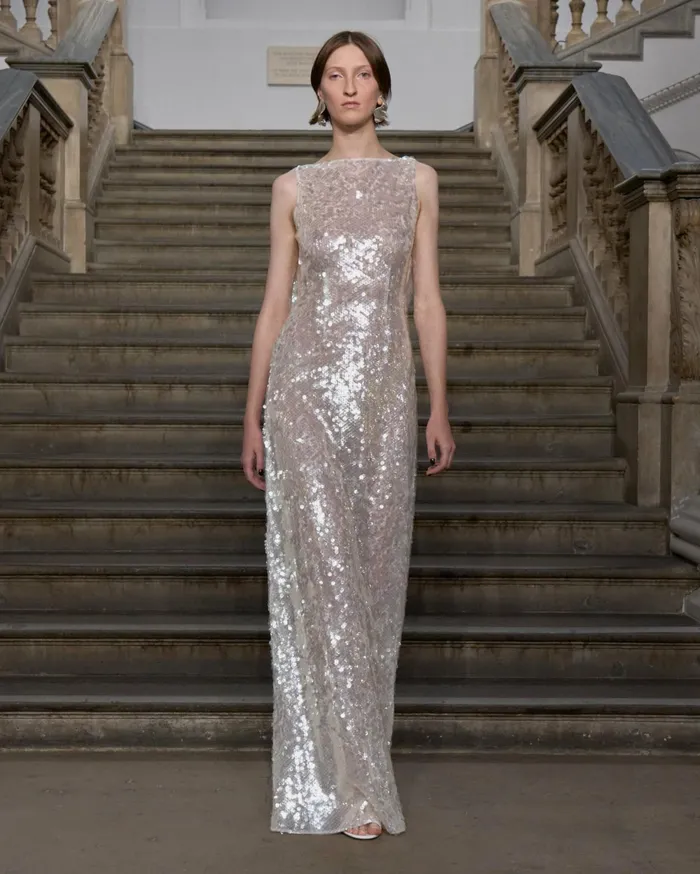 Emilia Wickstead Leoni Evening Dress In Clear and White Sequins Women Gowns