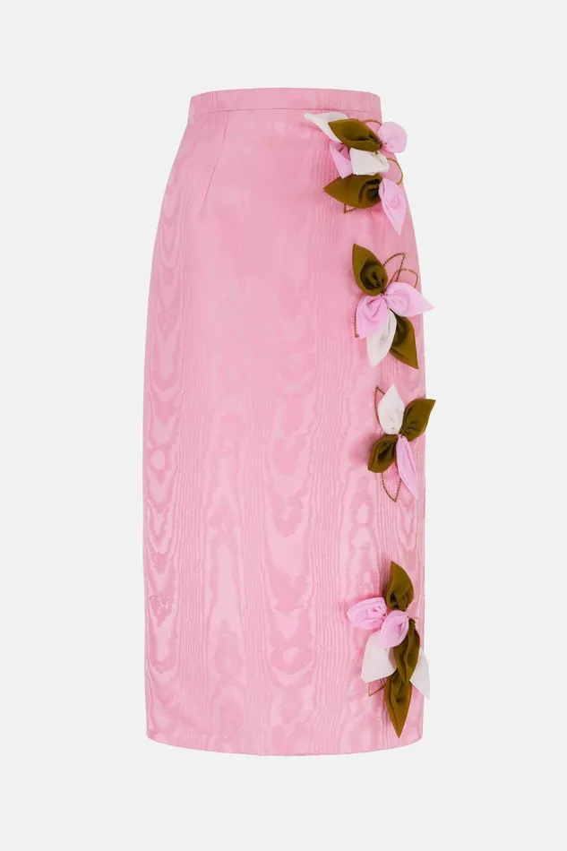 Emilia Wickstead Lorinda Embroidered Skirt In Pink Moire Mikado Women Skirts