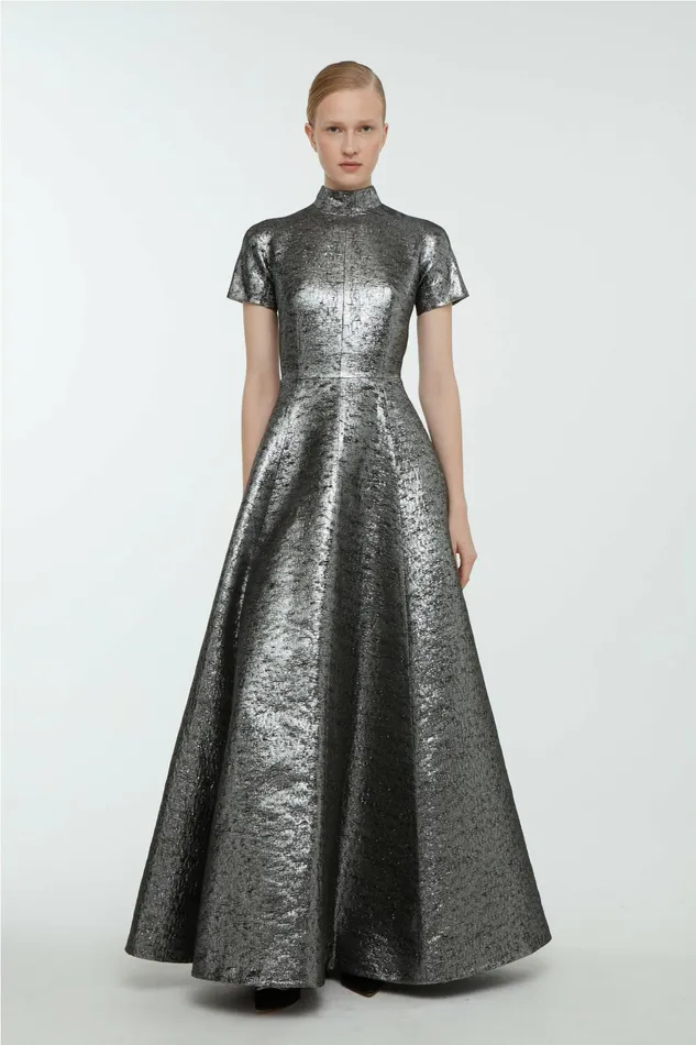 Emilia Wickstead Malinda Dress In Silver Lurex Tweed Women Gowns