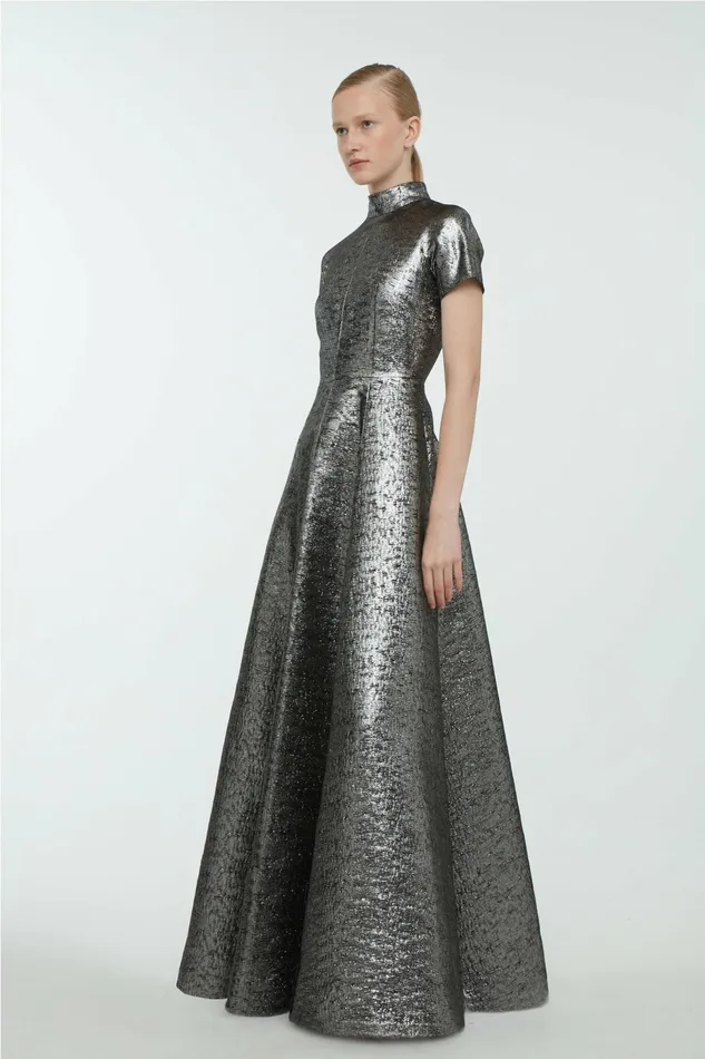 Emilia Wickstead Malinda Dress In Silver Lurex Tweed Women Gowns