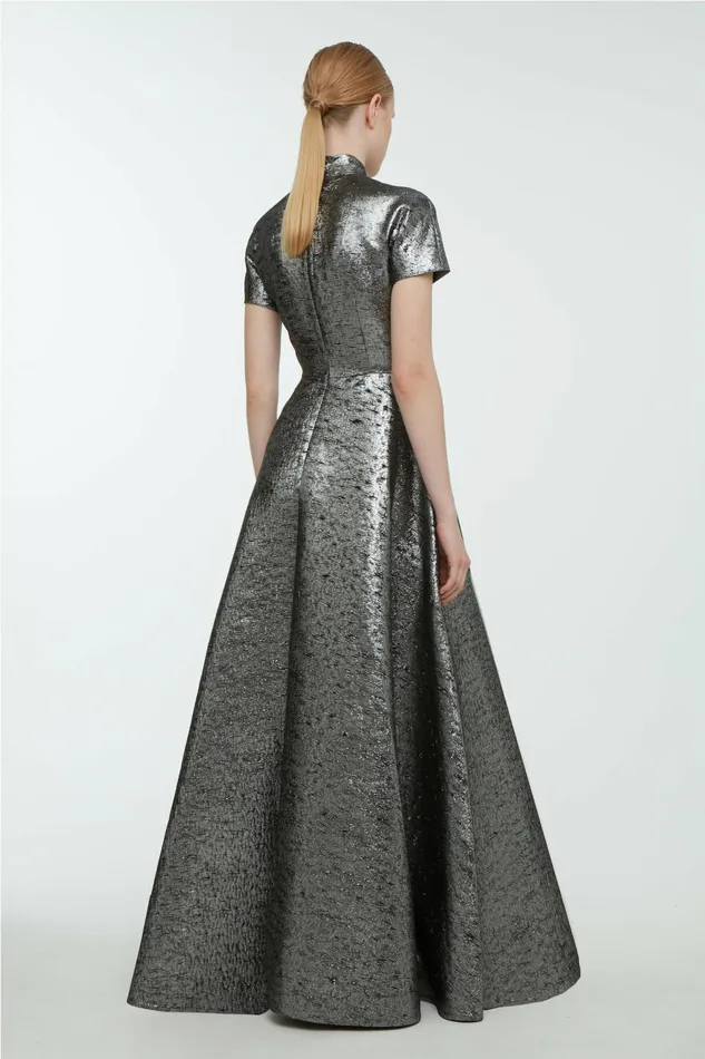 Emilia Wickstead Malinda Dress In Silver Lurex Tweed Women Gowns