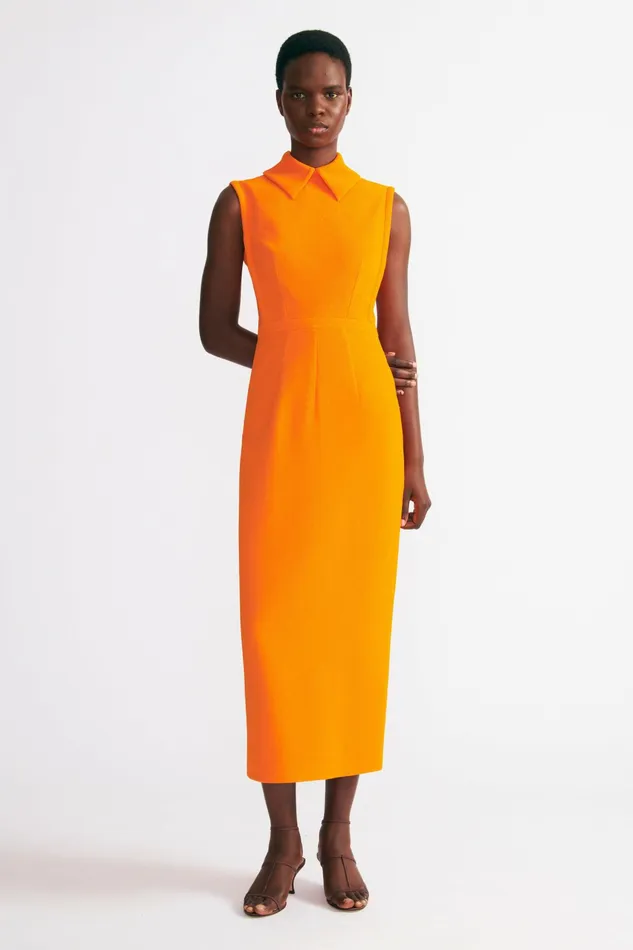 Emilia Wickstead Miles Dress In Hot Orange Double Crepe Women Dresses