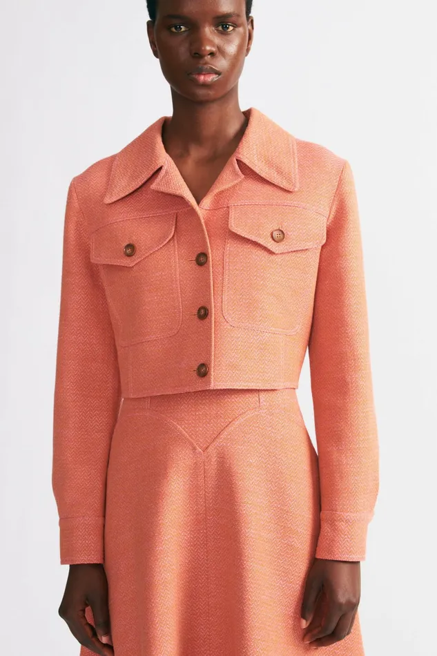 Emilia Wickstead Nics Jacket In Rose and Tan Chevron Weave Women Jackets And Coats