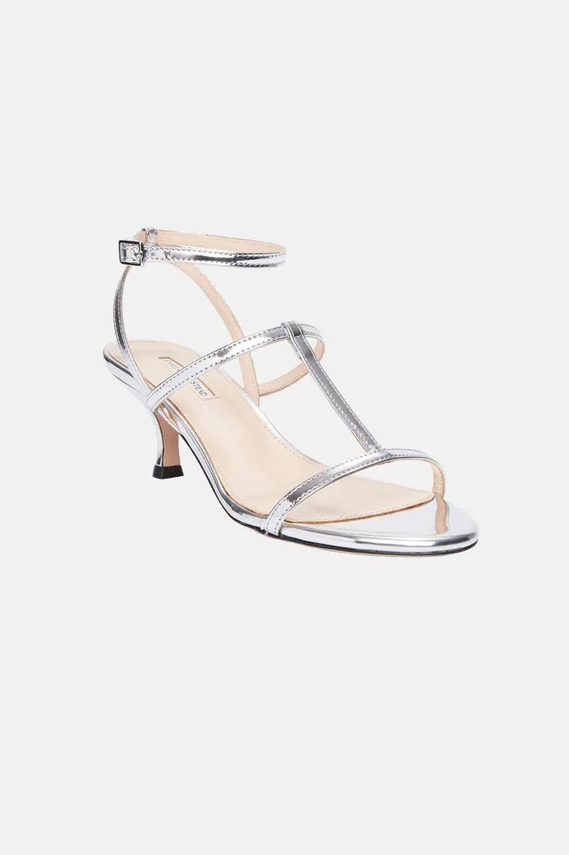 Emilia Wickstead Novie Kitten Heel In Silver Metallic Patent Women Shoes