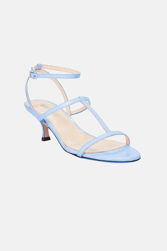 Emilia Wickstead Novie Kitten Heel Sandal In Baby Blue Leather Women Shoes