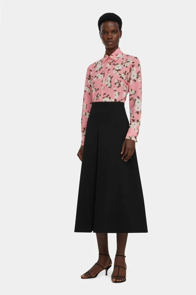 Emilia Wickstead Ravanne Top In Pink Dahlia Floral Print Crepe Georgette Women Shirts and Tops