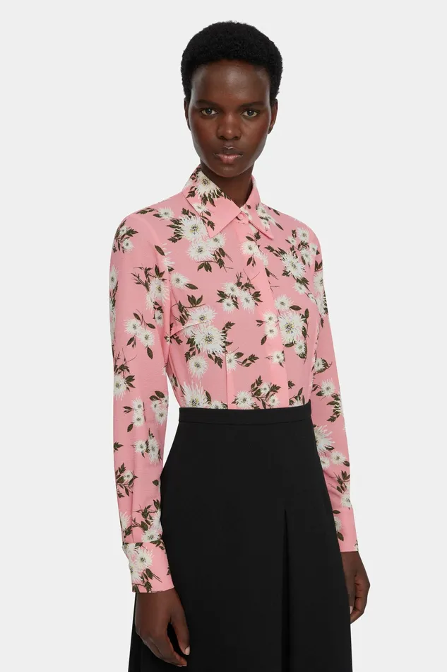 Emilia Wickstead Ravanne Top In Pink Dahlia Floral Print Crepe Georgette Women Shirts and Tops Emilia Wickstead Ravanne Top In Pink Dahlia Floral Print Crepe Georgette Women Shirts and Tops