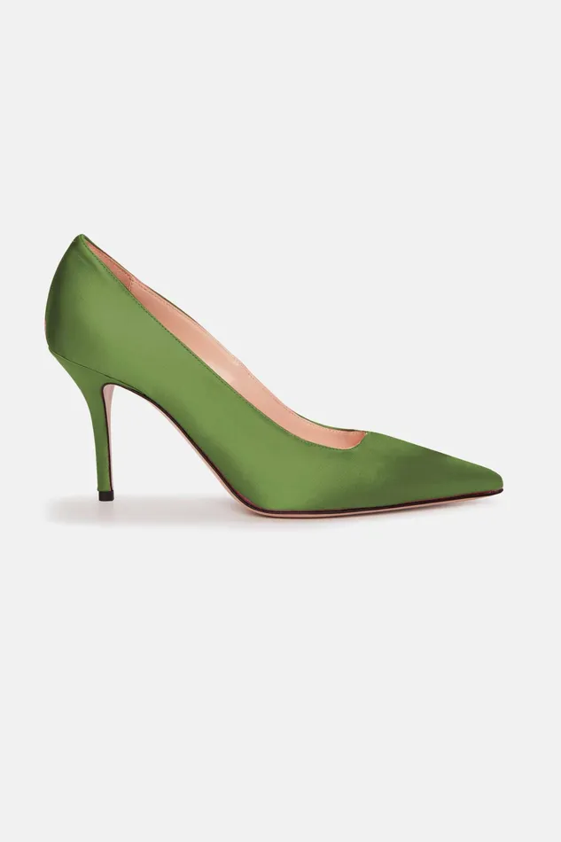 Emilia Wickstead Sophia Shoe In Green Satin Women Shoes