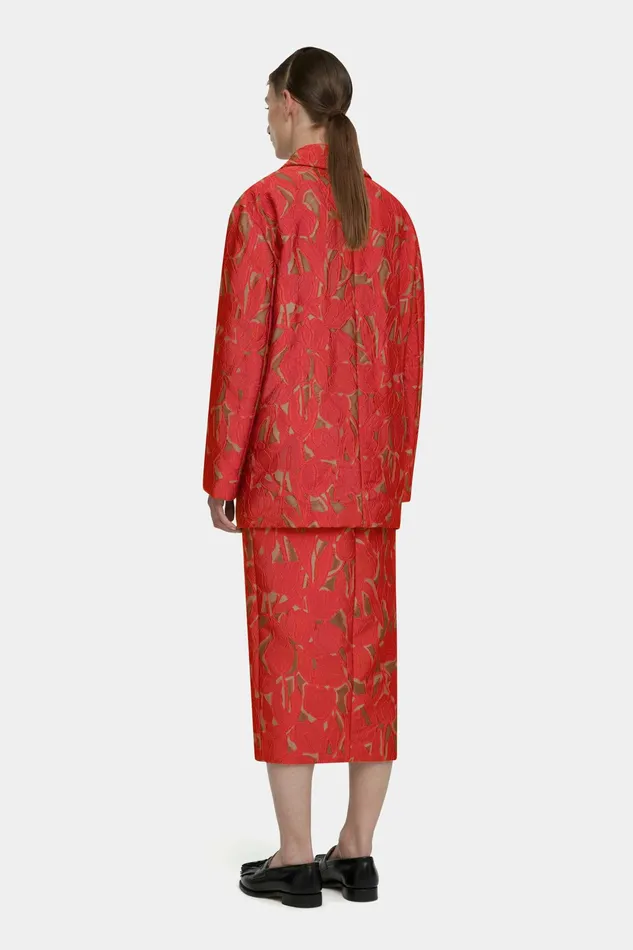 Emilia Wickstead Sophica Red On Beige Embellished Wool Jacket Women Jackets And Coats Emilia Wickstead Sophica Red On Beige Embellished Wool Jacket Women Jackets And Coats