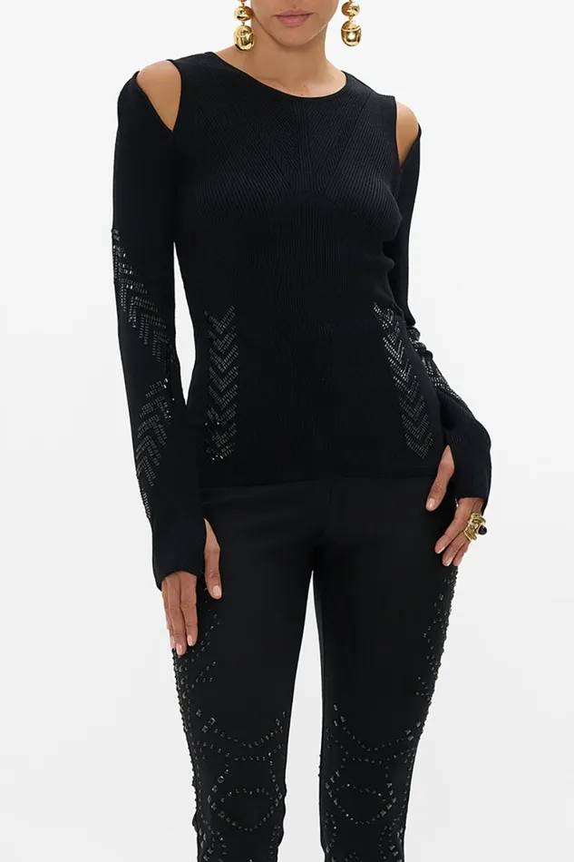 ENGINEERED CUT OUT LONG SLEEVE KNIT TOP CARTOUCHE KINGDOM Cartouche Kingdom Womens Camilla Knitwear