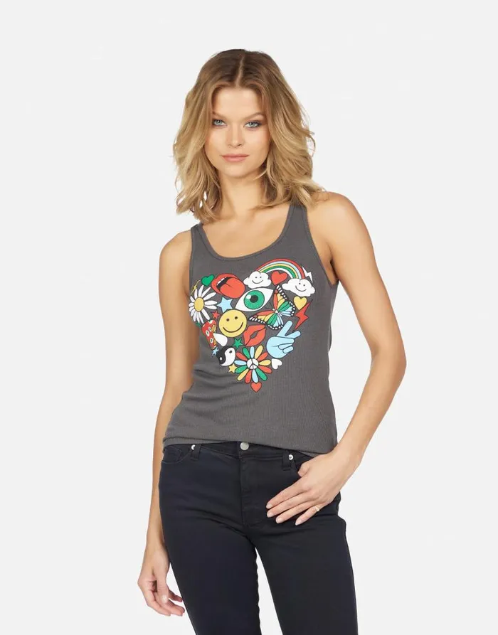 Esmerelda Retro Elements Heart Vintage Black Women Lauren Moshi Tanks