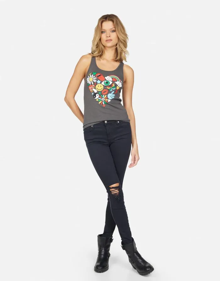Esmerelda Retro Elements Heart Vintage Black Women Lauren Moshi Tanks
