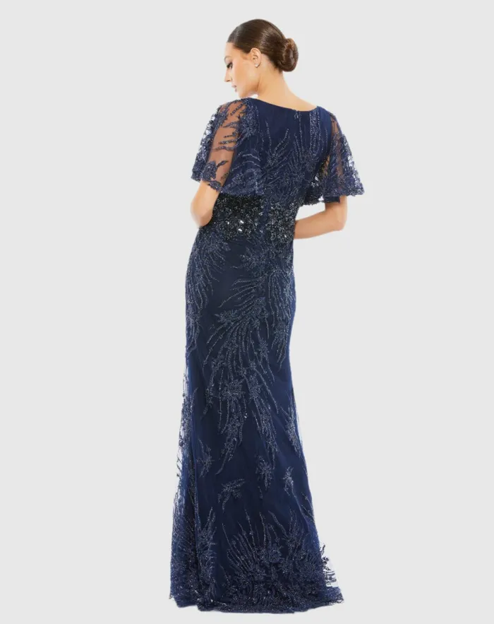 Evening Gowns Mac Duggal Women Vintage Flutter Sleeve Evening Gown Vintage Lilac