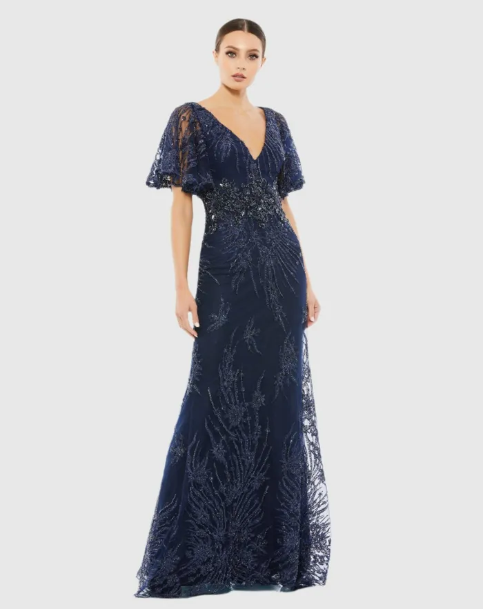 Evening Gowns Mac Duggal Women Vintage Flutter Sleeve Evening Gown Vintage Lilac