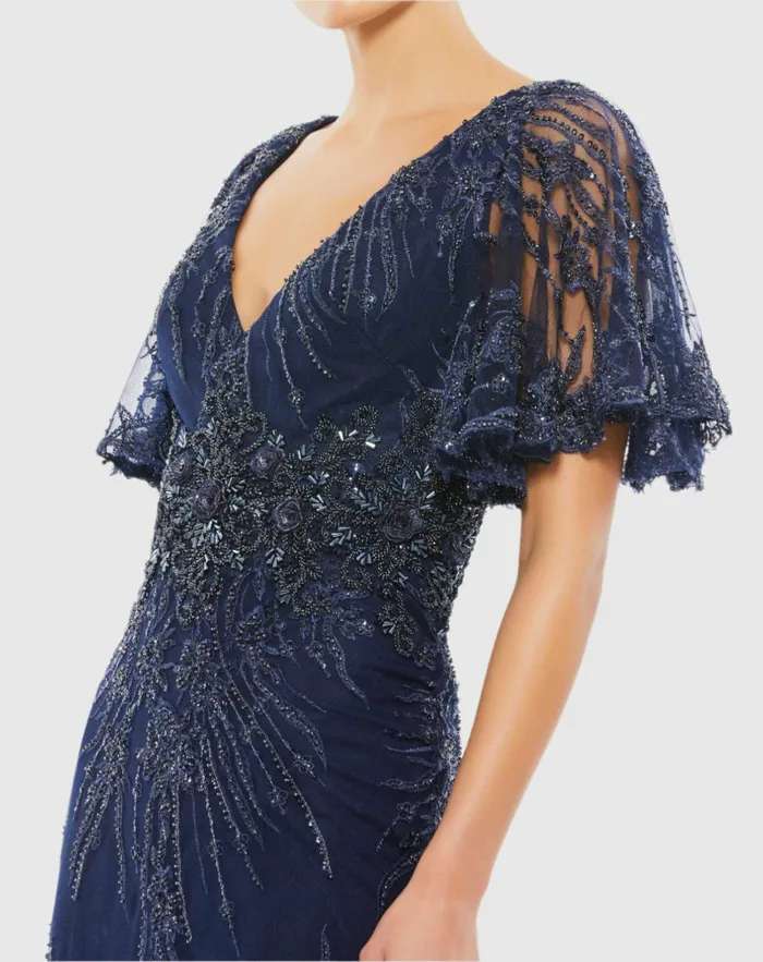 Evening Gowns Mac Duggal Women Vintage Flutter Sleeve Evening Gown Vintage Lilac